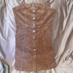 Tan corduroy mini dress with buttons down front